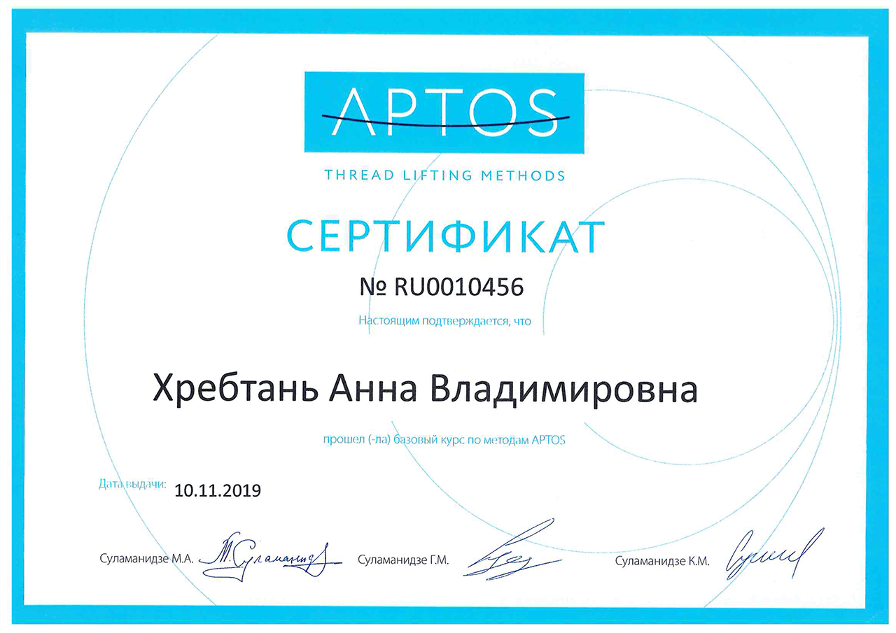 Сертификат "Методы APTOS". 2019 г.